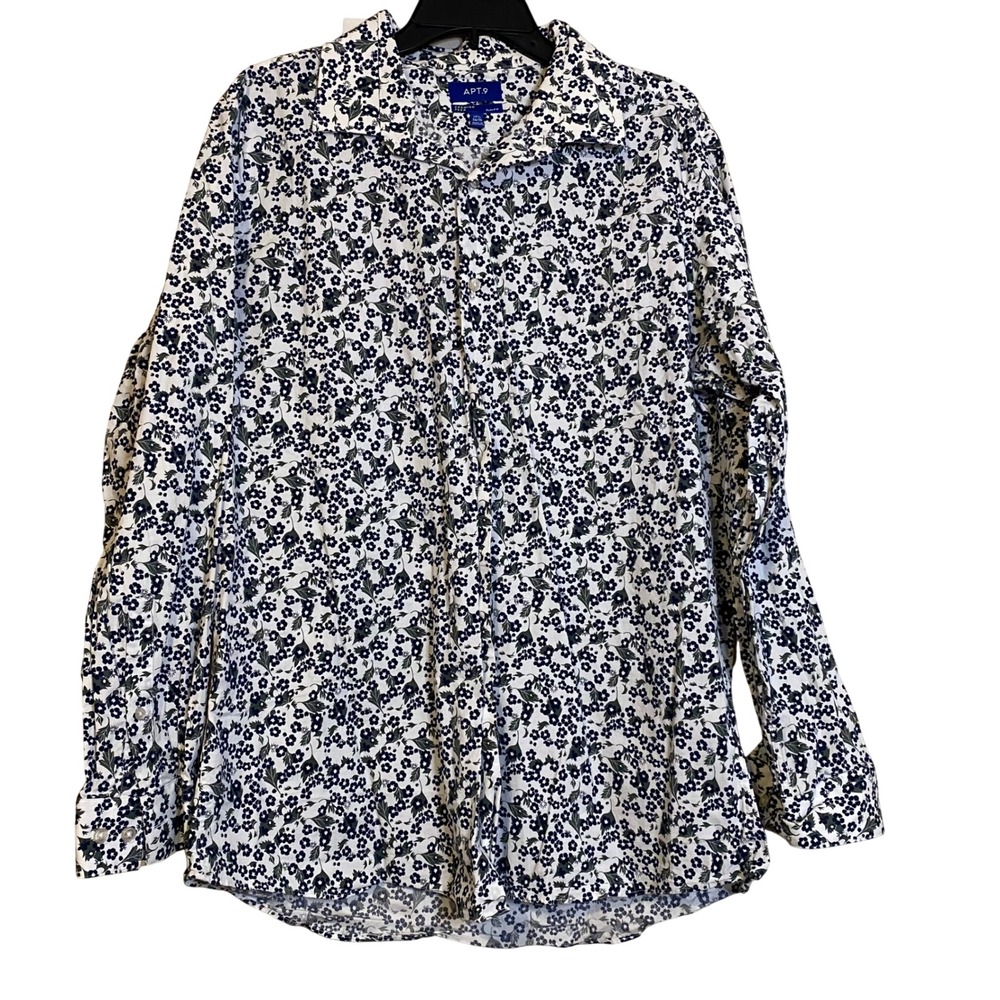 Premier Flex Mens Slim Fit Floral Button Down Shirt Navy White 17.5 34/35 Apt. 9